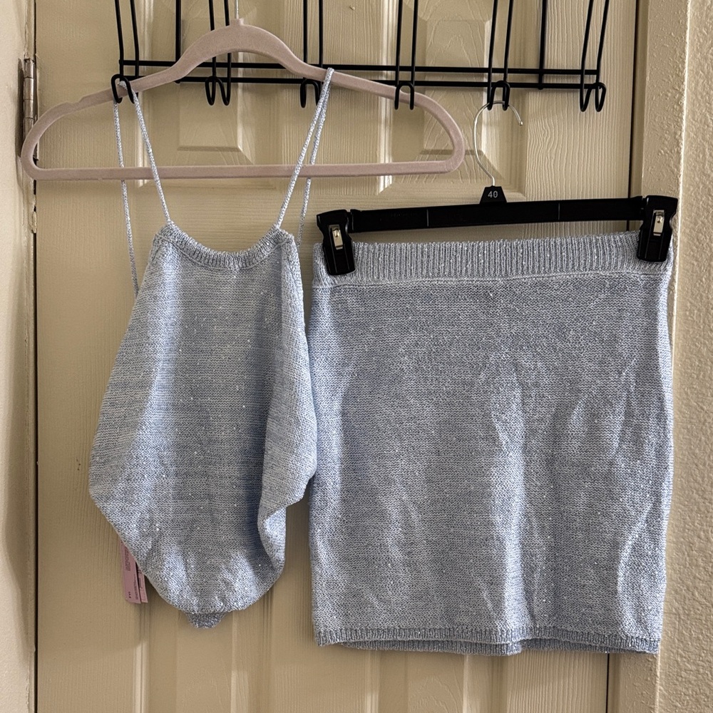 Blue sparkly tank and skirt set